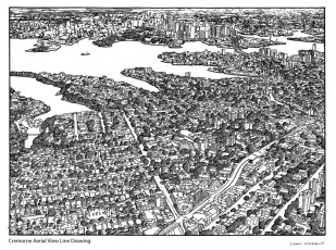 Cremorne Aerial View Line Drawing