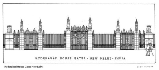 Hyderabad House Gates New Delhi drawing