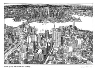 North Sydney aerial view line drawing