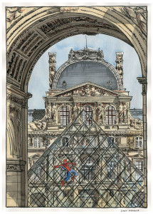 Louvre Arch with Spiderman Simon Fieldhouse