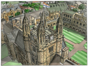 University of Sydney-aerial view Clocktower landscape
